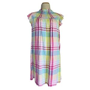 NWT Crown & Ivy Smocked Neck Ruffle Sleeve Plaid Easter Spring Dress‎ Small
